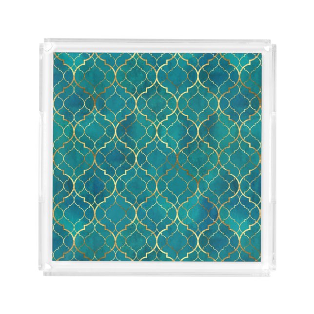 Golden Emerald Geometry Acrylic Tray (Front)