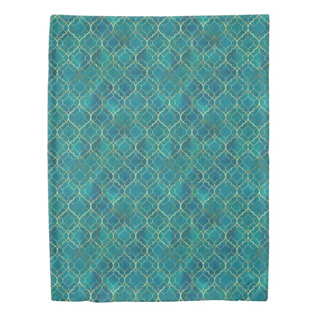 Golden Emerald Geometry Duvet Cover (Front)