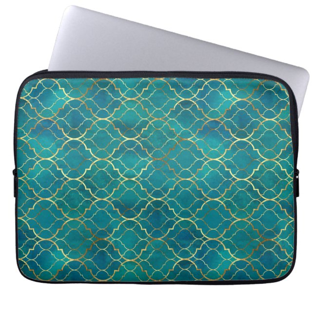 Golden Emerald Geometry Laptop Sleeve (Front)