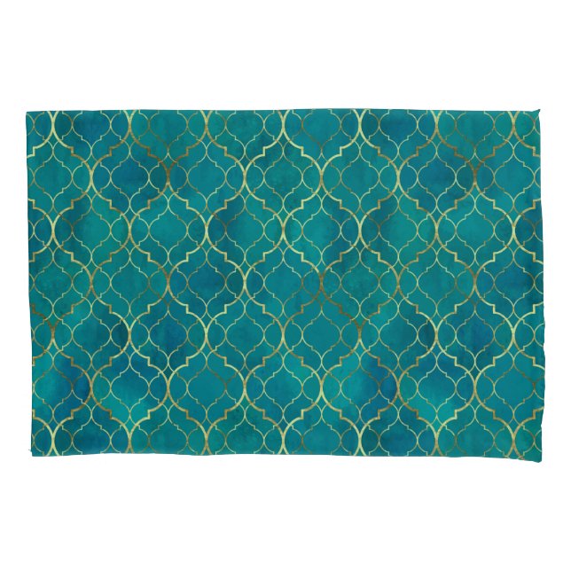 Golden Emerald Geometry Pillow Case (Front)