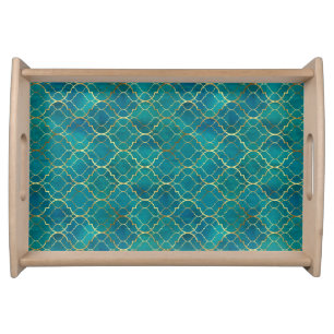 Golden Emerald Geometry Serving Tray