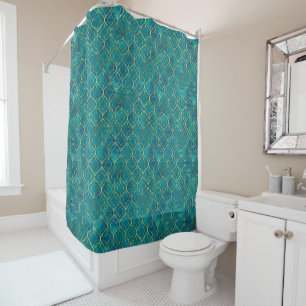 Golden Emerald Geometry Shower Curtain