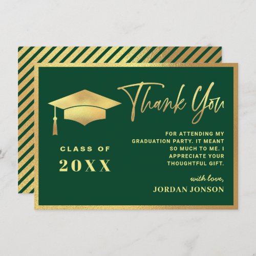 Golden Emerald Green Modern Graduation Thank You Card