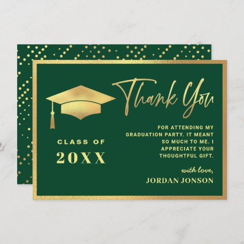 Golden Emerald Green Modern Graduation Thank You Card
