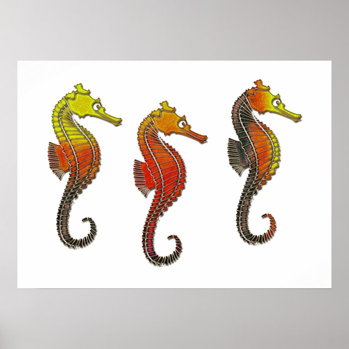 Golden Enameled Seahorse Print