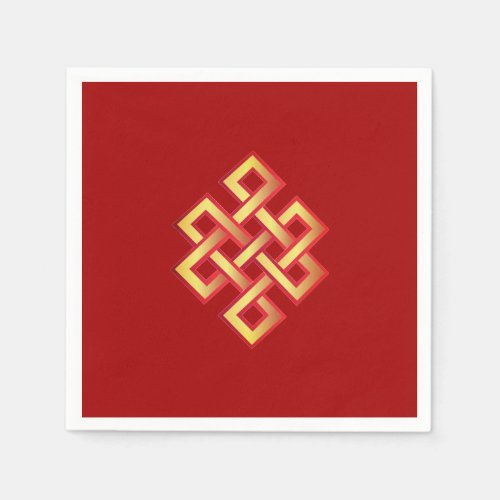 Golden endless knot on burgundy red napkins