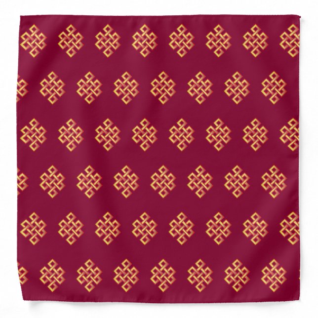 Golden Endless Knot, Tibet, Buddhism on Burgundy Bandana (Front)