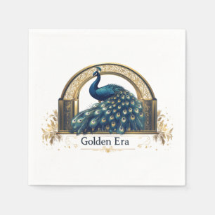 Golden Era Logo with Elegant Peacock Design Napkins