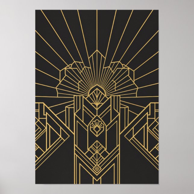 Golden Era Midnight Art Deco Geometry Art Poster (Front)