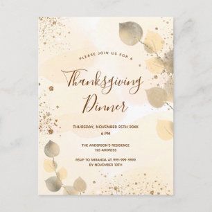 Golden eucalyptus foliage Thanksgiving Dinner Invitation Postcard