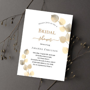 Golden eucalyptus sprigs luxury Bridal Shower Invitation