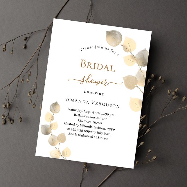 Golden eucalyptus sprigs luxury Bridal Shower Invitation (Creator Uploaded)