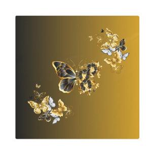 Golden Euphony – Black and Gold Butterfly Art