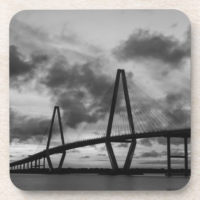 Golden Evening At Arthur Ravenel Grayscale Beverage Coaster (Front)