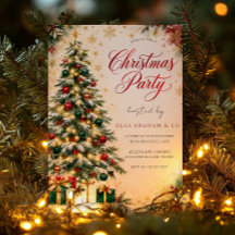 Golden Evergreen Christmas Party Invitation