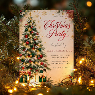 Golden Evergreen Christmas Party Invitation