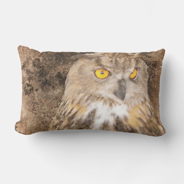 Golden Eye Eagle Owl Lumbar Pillow (Front)