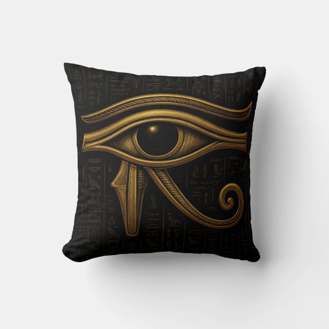 Golden Eye of Horus Egyptian Symbol Throw Pillow (Front)