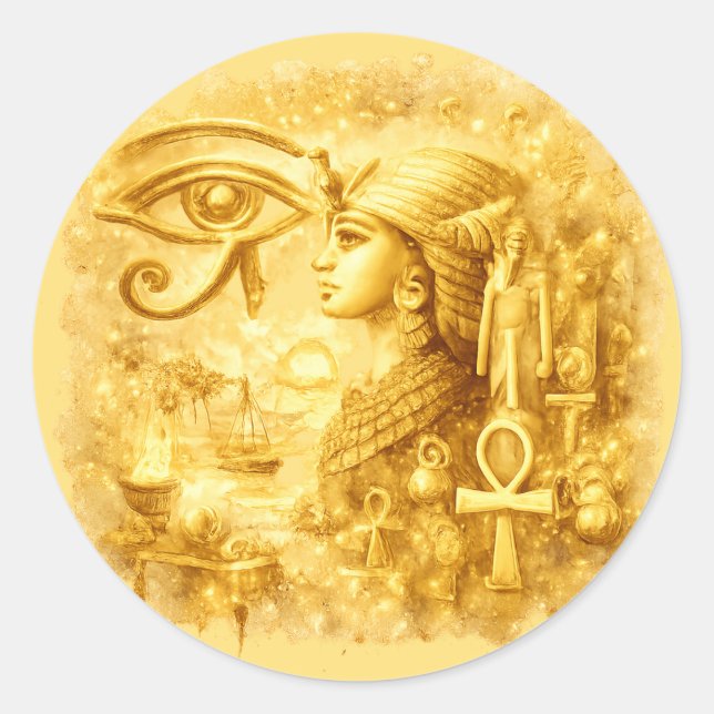 Golden Eye of Horus Pharaonic Egyptian Art Classic Round Sticker (Front)