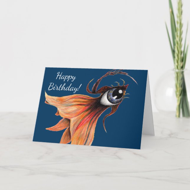 Golden Eye Surreal Goldfish Fantasy Art Birthday Card (Front)