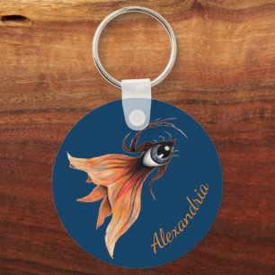Golden Eye Surreal Goldfish Fantasy Art Custom Keychain