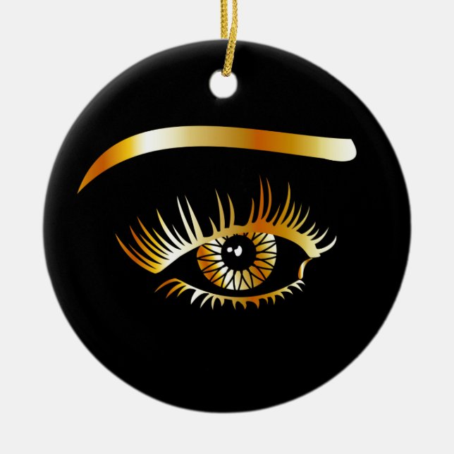 Golden eye with eyebrow and details inside ceramic ornament (Front)
