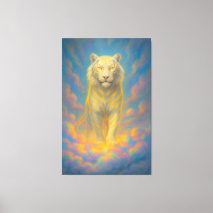 Golden-Eyed Celestial White Tiger – Rainbow Ascen Canvas Print