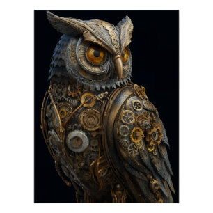 Golden-Eyed Steampunk Owl Poster