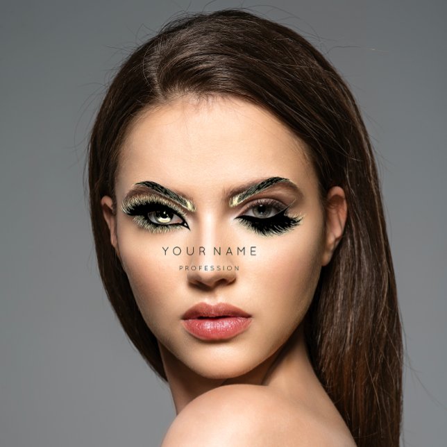 Golden Eyelash Brows Microblading QRCODE Logo  Business Card (Golden Eyelash Brows Microblading QRCODE Logo Business Card )