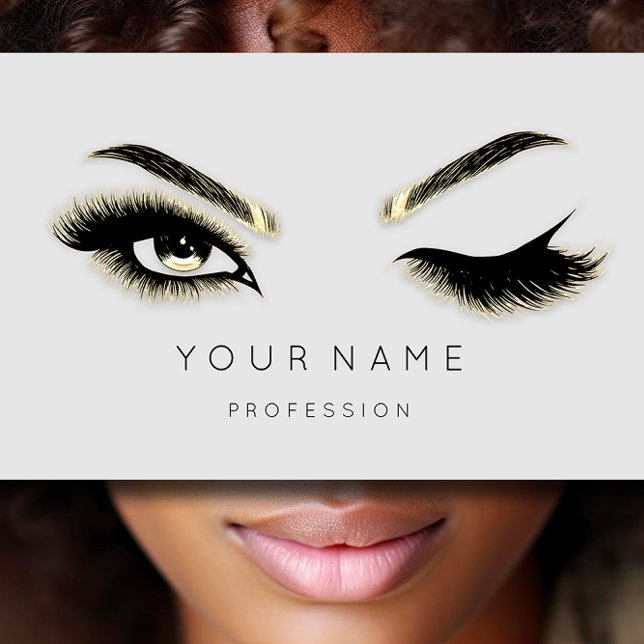 Golden Eyelash Brows Microblading QRCODE Logo Gray Business Card (Golden Eyelash Brows Microblading QRCODE Logo Gray Business Card)