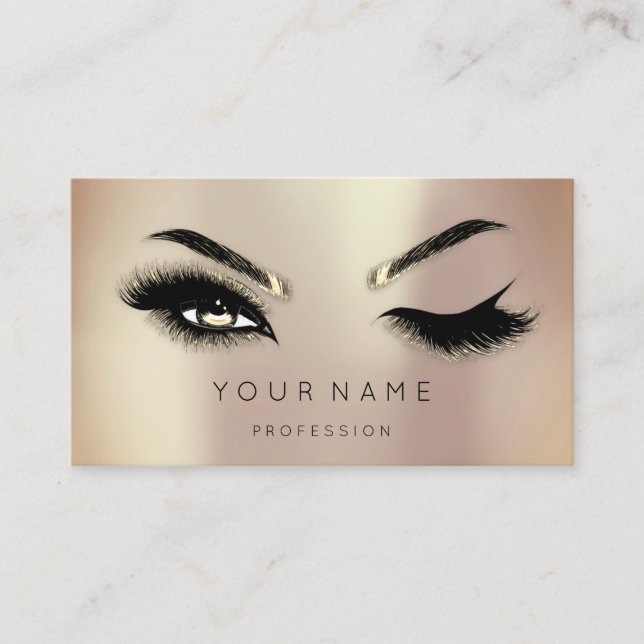 Golden Eyelash Brows Microblading QRCODE Logo Rose Business Card (Front)