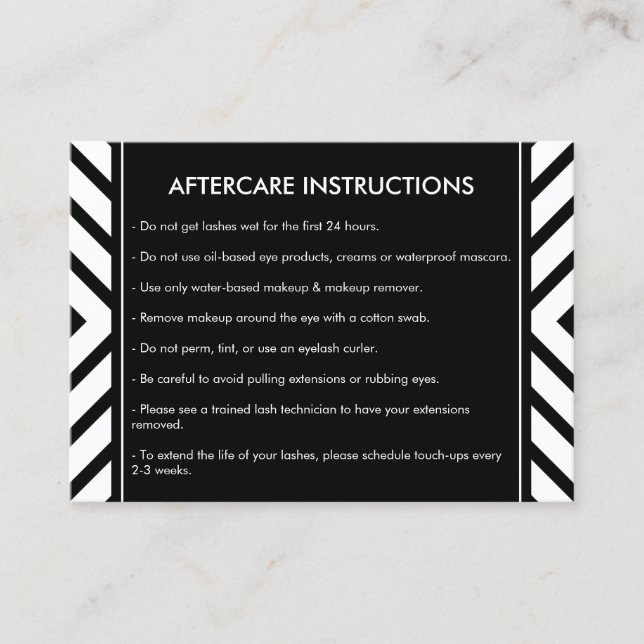 Golden Eyelashes Mod Pattern Salon Aftercare Card (Front)