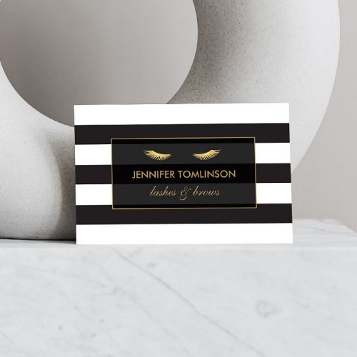 Golden Eyelashes with Black and White Stripes Business Card