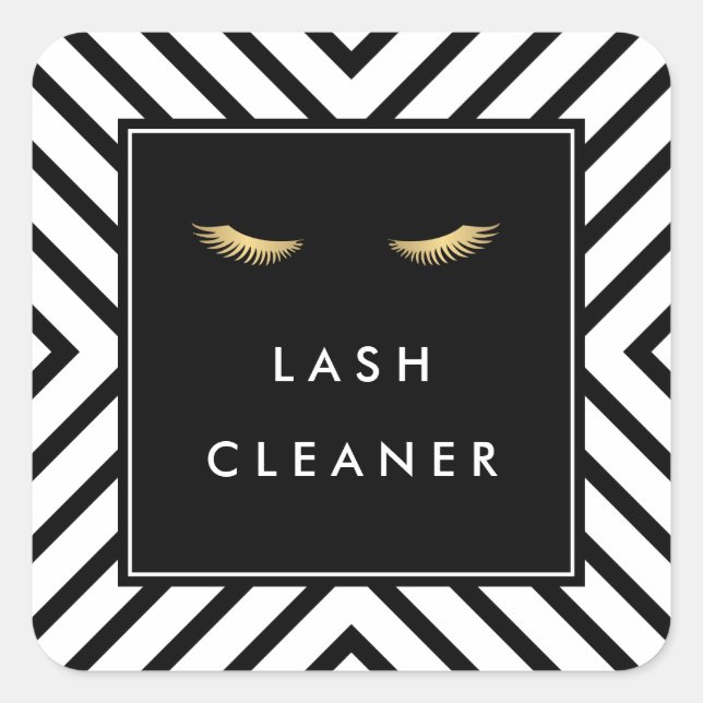 Golden Eyelashes with Mod Black and White Pattern Square Sticker (Front)