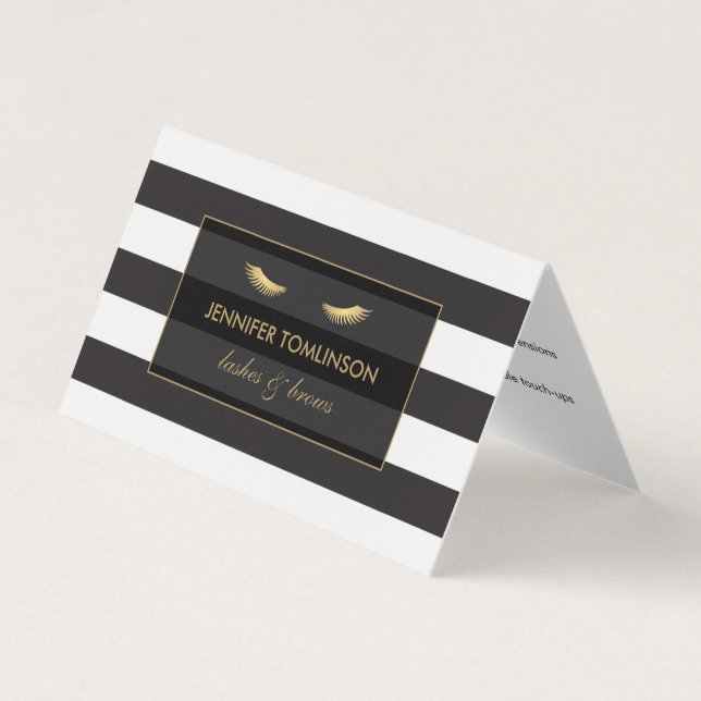 Golden Eyelashes with Stripes Aftercare Folded Business Card (Front)