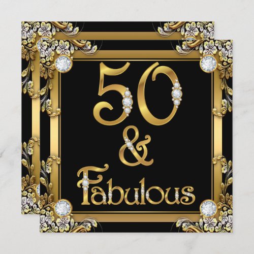 Golden Fabulous 50 Birthday Gold Diamond Invitation