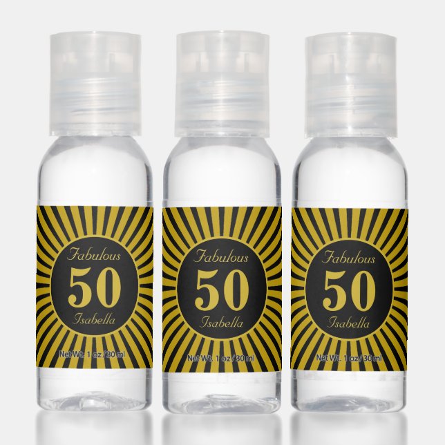  Golden Fabulous 50 Birthday on Black Hand Sanitizer (Set)