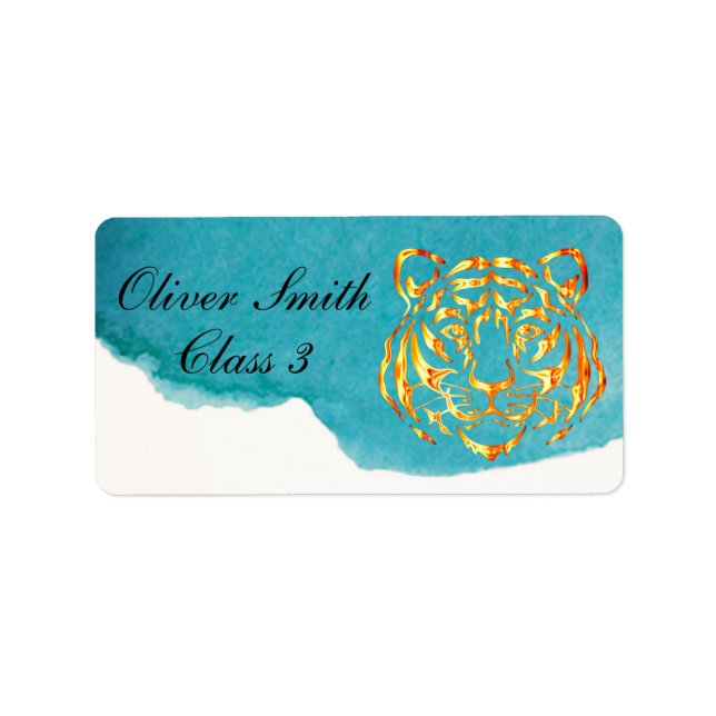 Golden Face Tiger Personalized School Label (Front)