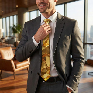 Golden Faceted Crystal Geometric Neck Tie