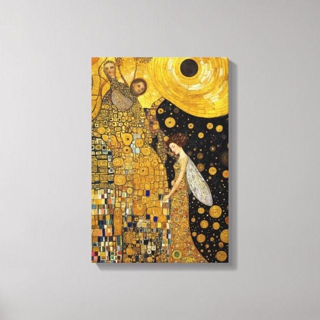 Golden Fairy Dream in Klimt-Inspired Fantasy Canvas Print (Front)