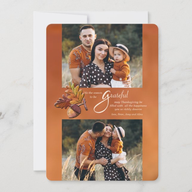 Golden Fall 2-Photo Thanksgiving Greeting Card (Front)