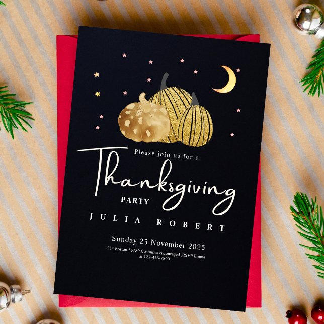golden fall autumn pumpkin thanksgiving black invitation (Creator Uploaded)