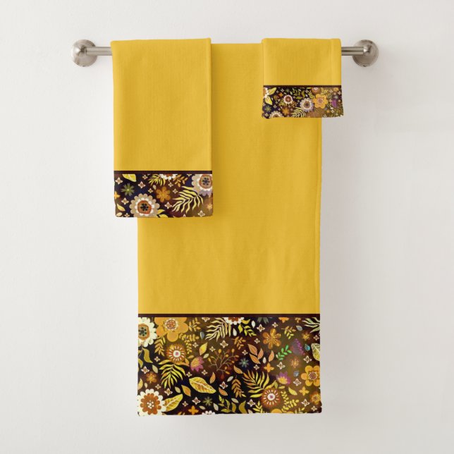 Golden fall floral bath towel set (Insitu)