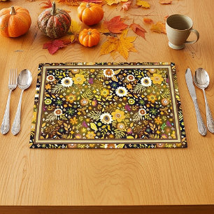 Golden fall floral paper placemat