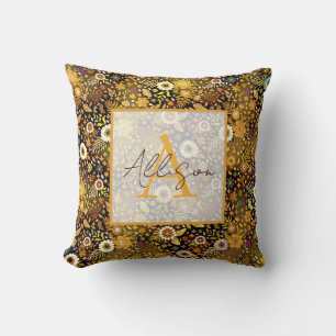 Golden fall floral personalized throw pillow