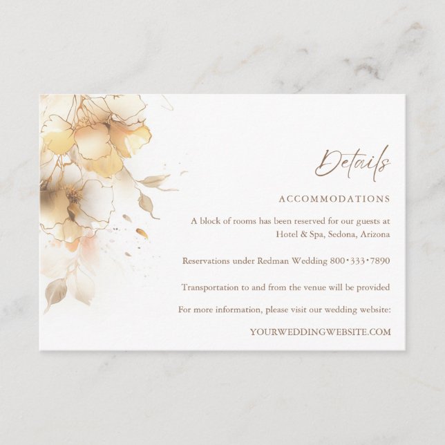 Golden Fall Floral Wedding Details Enclosure Card (Front)