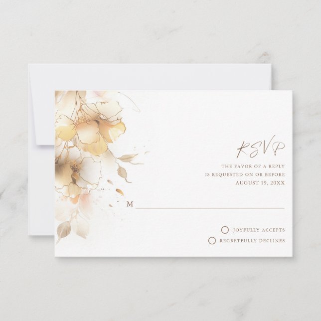 Golden Fall Floral Wedding RSVP Card (Front)
