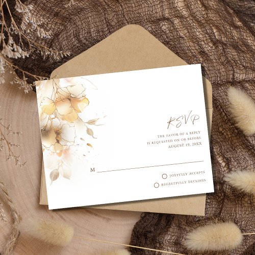 Golden Fall Floral Wedding RSVP Card