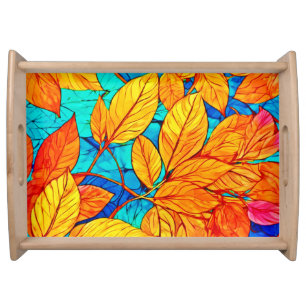 Golden Fall Foliage: Bright Leaves Painting Serving Tray