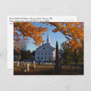Golden Fall Foliage View Of Church From Cemetery Postcard